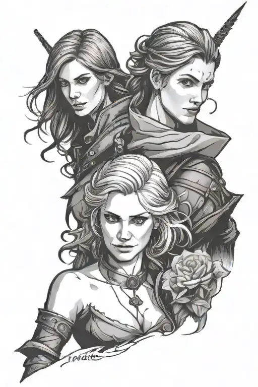 triss and yen from the witcher tattoo design idea