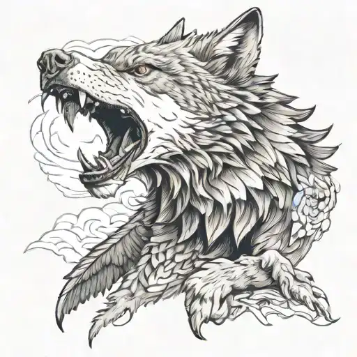 A wolf growling an eagle flying away tattoo design idea