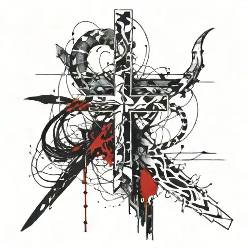 black and white leviathan cross intertwined tattoo design idea
