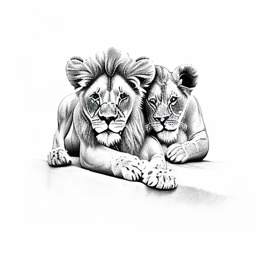 lion and cub  tattoo design idea