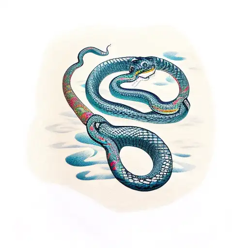 Infinity shaped snake on a tree tattoo design idea