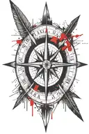 long arrow piercing a compass rose tattoo design idea