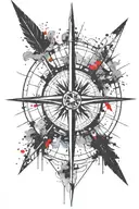 long arrow piercing a compass rose tattoo design idea