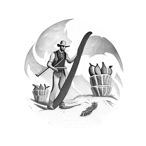 A Harvest man. A farmer with his scythe. tattoo design idea
