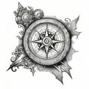 half clock half compass  tattoo design idea
