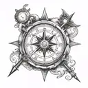 half clock half compass  tattoo design idea