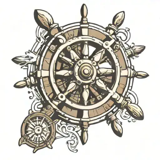 propeller of ship steering wheel tattoo design idea