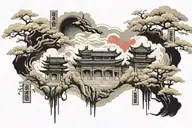 roman city fade into China  tattoo design idea