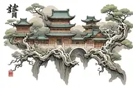 roman city fade into China  tattoo design idea