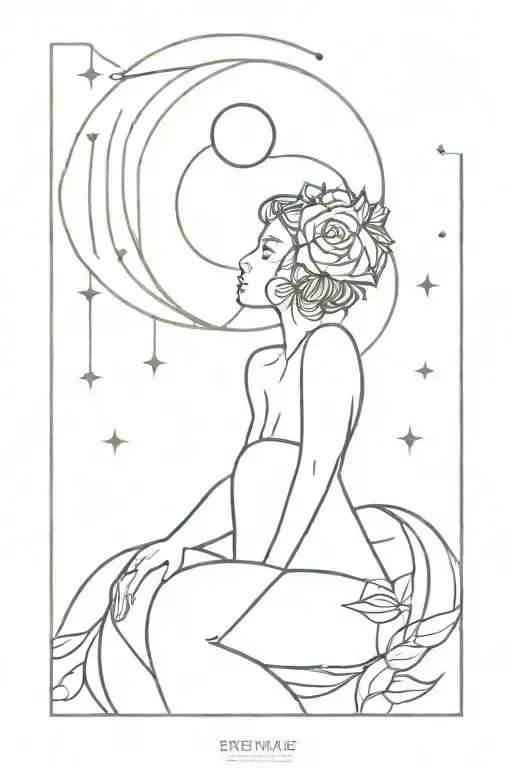 woman' silhoutee growing out of a lightbulb and the moon and the sarts line work  tattoo design idea