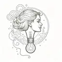 woman growing out of a lightbulb and waves on the light bulb edsge and the moon and the sarts line work and very beautif tattoo design idea