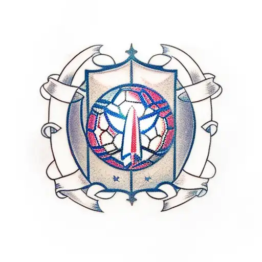 A traditional-style tattoo of the Philadelphia skyline with a football and soccer ball intertwined tattoo design idea