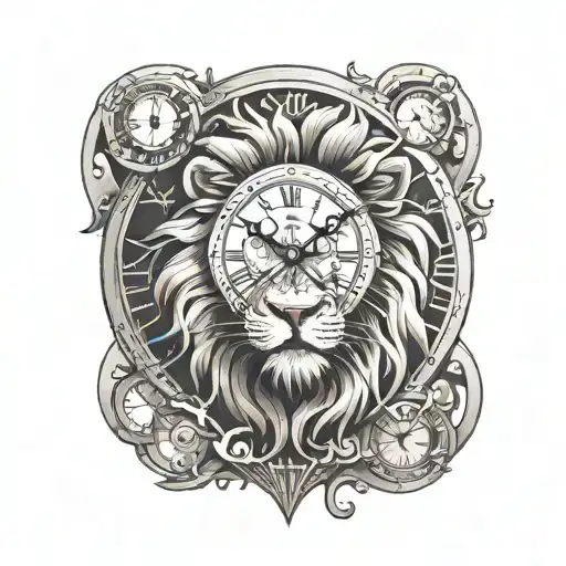 Lion with a clock inside tattoo design idea