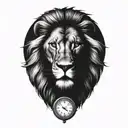 Lion with a clock inside tattoo design idea