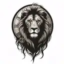 Lion with a clock inside tattoo design idea