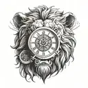 Lion with a clock inside tattoo design idea