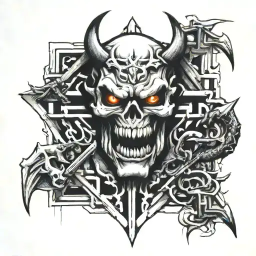 cross demon prison tattoo design idea