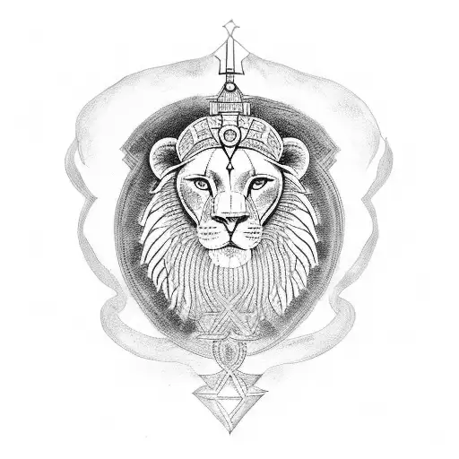 Sekhmet femme lionne croix ankh œil horus tattoo design idea