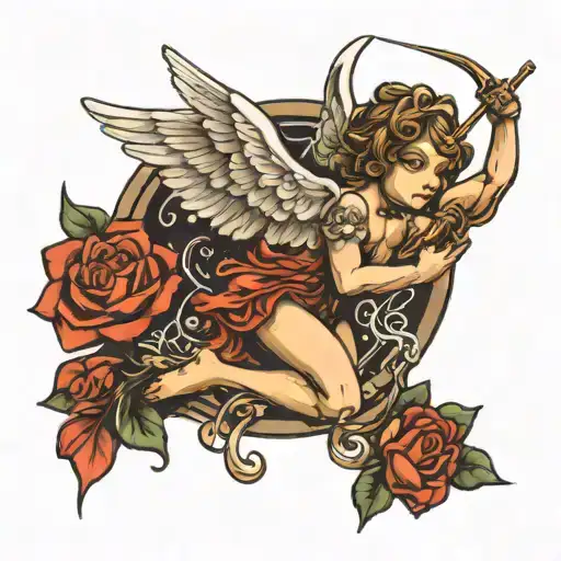cupid angel shooting a random word  tattoo design idea