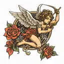 cupid angel shooting a random word  tattoo design idea