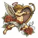 cupid angel shooting a random word  tattoo design idea