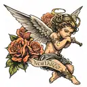 cupid angel shooting a random word  tattoo design idea