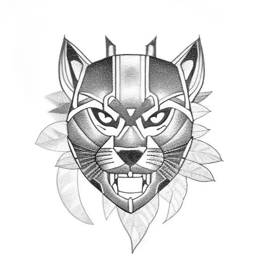 A majestic black panther surrounded by lush jungle foliage tattoo design idea
