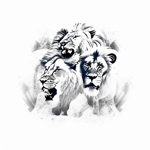 A new-school design of a soccer field with lions and wolves playing as players tattoo design idea