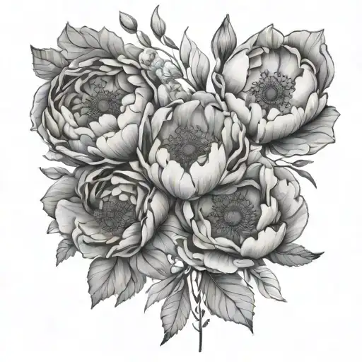 fine line floral tattoo including poppies peonies and hydrangeas  tattoo design idea