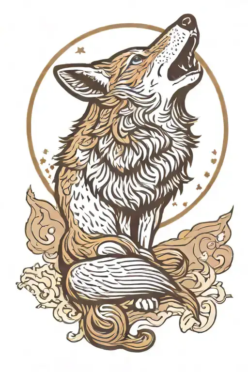 coyote howling at the moon closed mouth head up full body full moon in color tattoo tattoo design idea