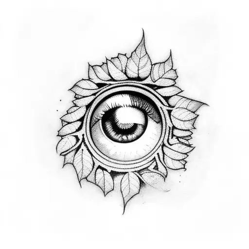 an eye inside Bay laurel leaf tattoo design idea