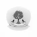 tree stump with two birds on top tattoo design idea