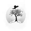 tree stump with two birds on top tattoo design idea