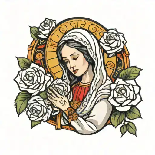 virgin mary holding tattoo design idea