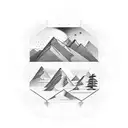 5 vertical rectangles. Within each one is one of the five listed terrains: Mountain, Rainforest, Sahara, Arctic, Ocean tattoo design idea