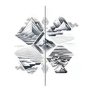 5 vertical rectangles. Within each one is one of the five listed terrains: Mountain, Rainforest, Sahara, Arctic, Ocean tattoo design idea