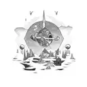 Title: "Wanderer's Passage"  Prompt:   Design a tattoo that symbolizes the adventurous spirit and insatiable wanderlust  tattoo design idea