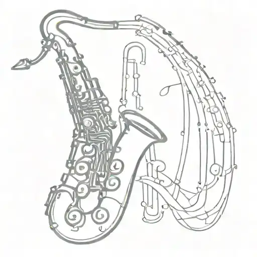 A minimalist tattoo of a saxophone and a clarinet merging together, reflecting your dedication to playing both instruments tattoo design idea