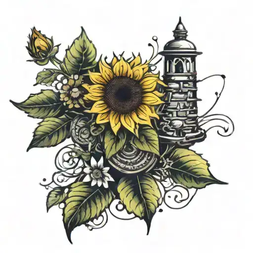 hiking cairn sunflower blooming tattoo design idea