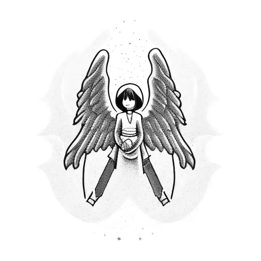 small angel with wings holding a Ak-47 tattoo design idea