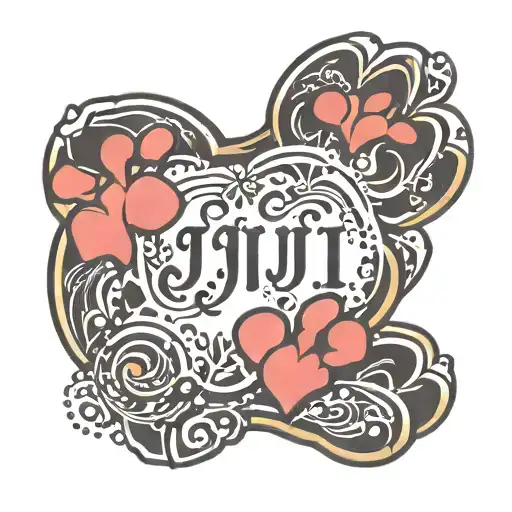 paw print with small heart with name underneath saying juju tattoo design idea