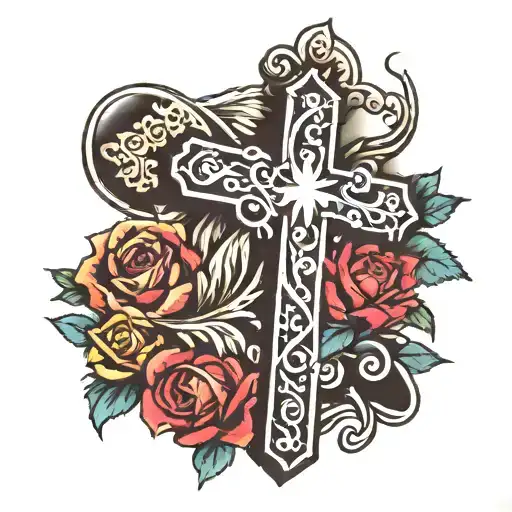 reversed cross tattoo with name daniel   tattoo design idea