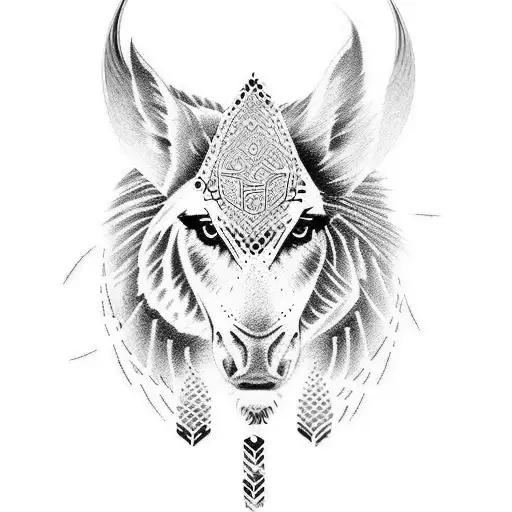 A dotwork tattoo featuring a fearless Kurdish warrior adorned with symbols of Kurdistan tattoo design idea