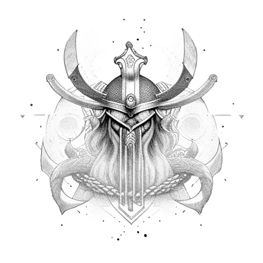 viking  em batalha e corvos  tattoo design idea