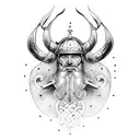 viking  em batalha e corvos  tattoo design idea
