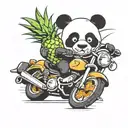 panda holding a pineapple riding a sport motorcycle tattoo design idea