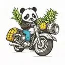 panda holding a pineapple riding a sport motorcycle tattoo design idea