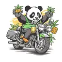 panda holding a pineapple riding a sport motorcycle tattoo design idea