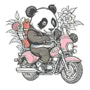 panda holding strawberry milk riding a sports motorcycle  tattoo design idea