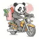 panda holding strawberry milk riding a sports motorcycle  tattoo design idea